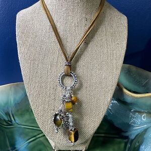 NWT Tigers Eye Semi PRECIOUS Stone Antique Sterling Silver Finish Necklace